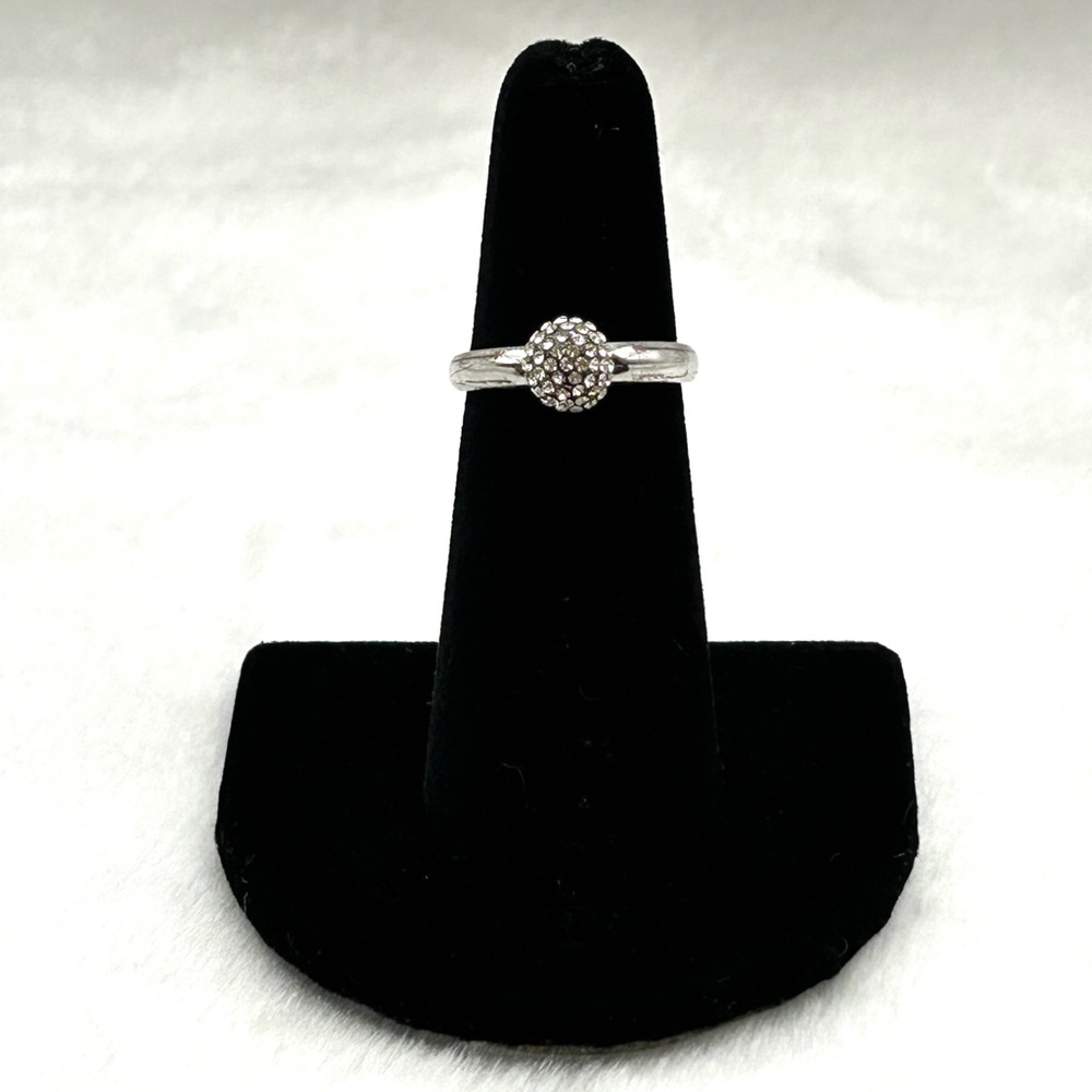 Henri Bendel Silver Tone Crystal Ball Ring Size 6